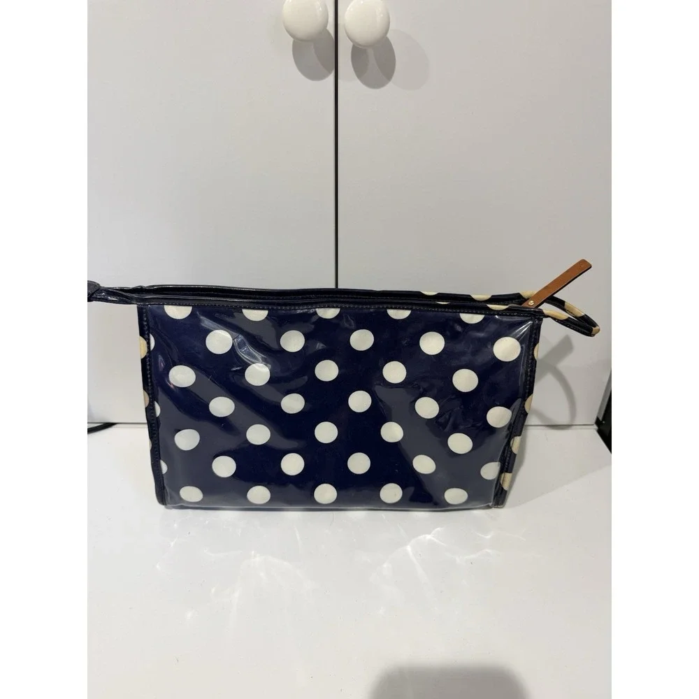 Kate Spade New‎ York Blue Vinyl Cosmetic Bag Polka Dot Large 1